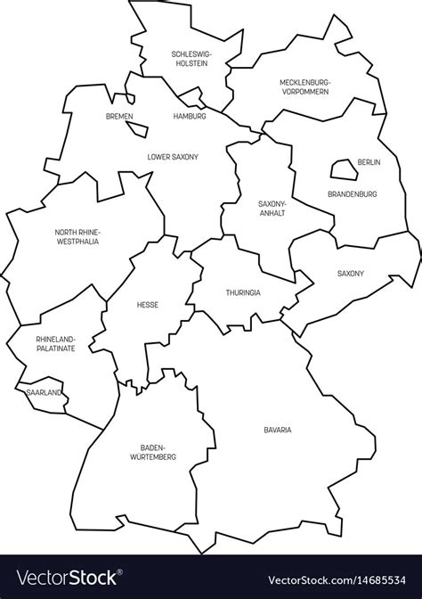 Map Of Germany Decided To 13 Federal States And 3 Vector Image