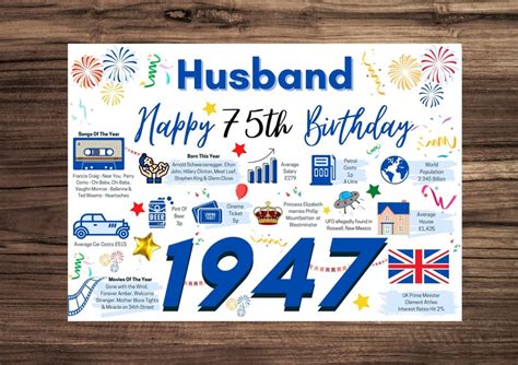75th Birthday Card For Husband 75 Birthday Card For Him Etsy