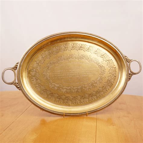 antique large oval serving tray with handles vintage solid brass personalised by ukamobile
