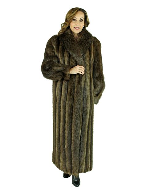 Medium Tone Long Hair Beaver Fur Coat Womens Fur Coat Small