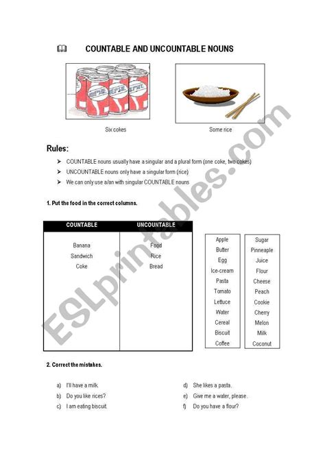 English Worksheets Countable And Uncountable Nouns Some And Any
