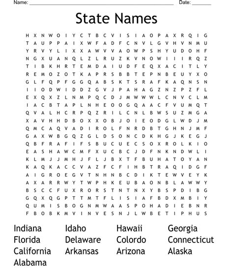State Names Word Search Wordmint