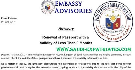 Saudi Expatriates Philippine Embassy Advice To Filipinos On Passports