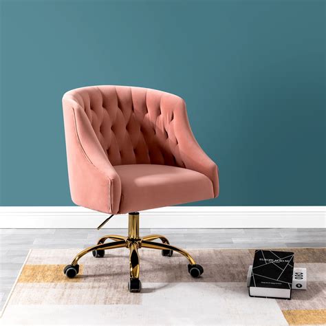 lydia tufted velvet upholstery mid century modern task chair for homeandoffice in pink walmart