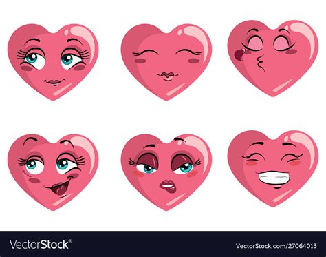 Set Hearts With Emotions Collection Hearts Vector Image