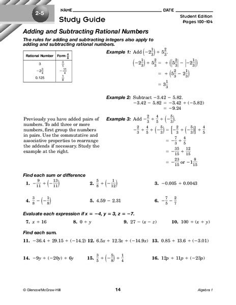 Grade 9 Math Rational Numbers Worksheets