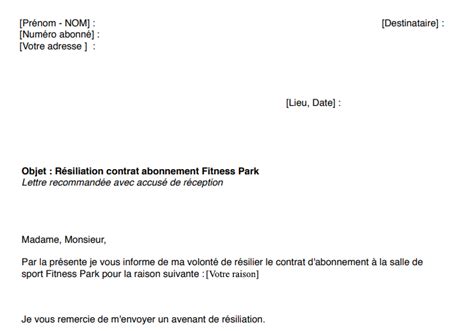 L'envoi d'une lettre en recommandé avec accusé de réception est vivement conseillé, afin d'avoir la preuve de la bonne réception de votre demande. Fitness Park : Comment résilier mon Abonnement