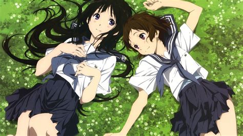 1920x1080 Wallpaper Girls Anime Dress Schoolgirl Grass Lie