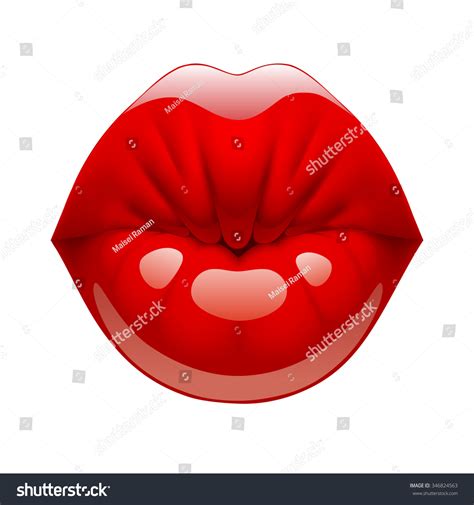 Three Dimensional Female Glossy Kissing Red Lips Lips Of Woman In Kiss
