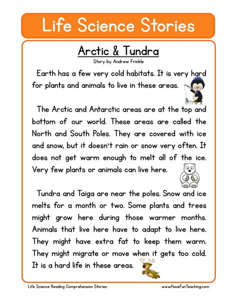 This site provides free vocabulary and reading comprehension worksheets. Reading Comprehension Worksheet - Arctic & Tundra