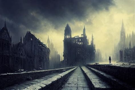 Premium Photo Destroyed City Gothic Architecture Halloween Digital