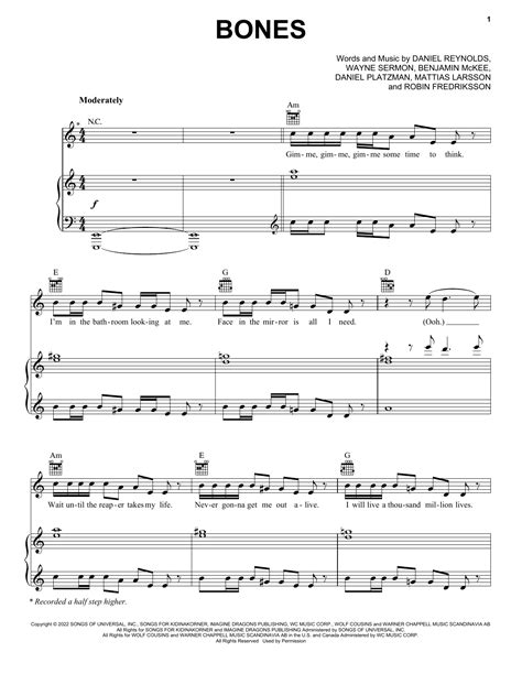 Download Imagine Dragons Bones Sheet Music Notes That Was Written For