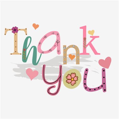Cute Thank You Text Card With Heart And Flowers Decorated Letters