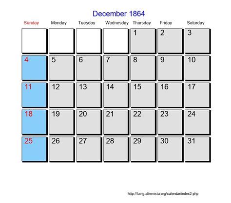 December 1864 Roman Catholic Saints Calendar