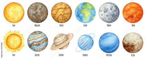 Watercolor Planets Of The Solar System Outer Space Planet Mercury