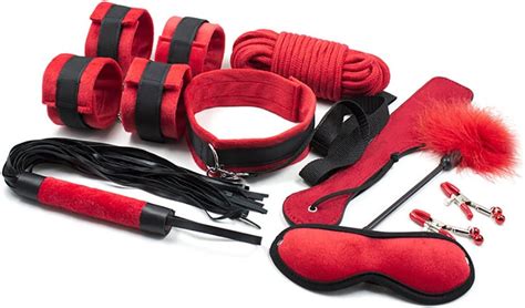 Thinkmax 9pcs Set Red Plush Bound Bondage Restraints Kit With Spanking Paddle Adult