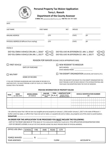 Personal Property Tax Waiver Jefferson County Mo Fill Out And Sign