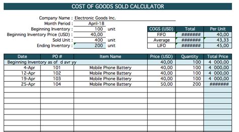 Cost Of Goods Sold Calculator