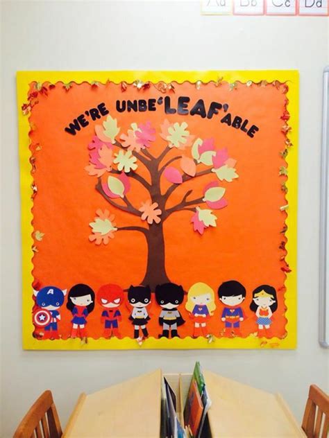 Learn how to make this board (this teacher used a door, but it would work for a bulletin board too) at the link below. Fall bulletin board #fall #prek | Halloween bulletin ...