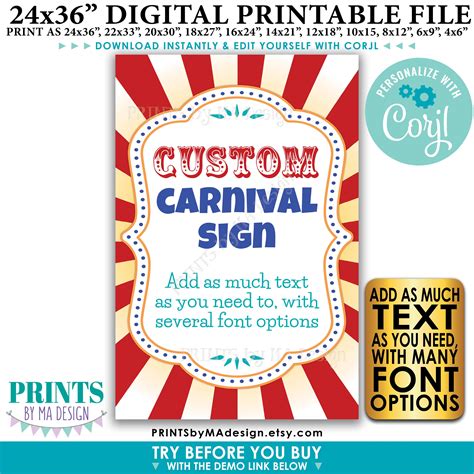 Custom Carnival Sign Carnival Theme Party Sign Circus Etsy