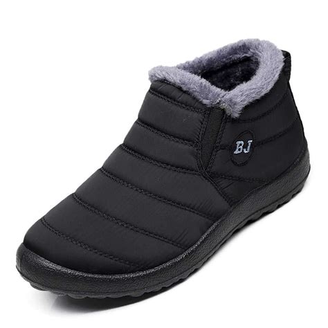 Kaegreel Mens Waterproof Warm Fur Lining Letter Slip On Ankle Boots