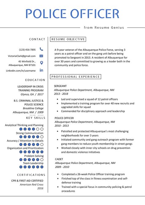 A modern cv template with a nice pixel element that gives your resume depth. Police Officer Resume Example & Writing Tips | Resume Genius