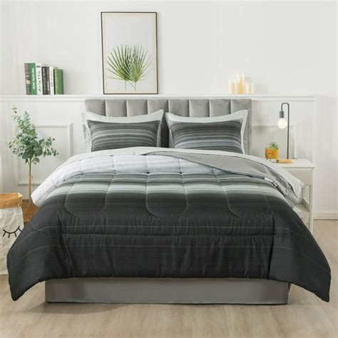 Dusenmiao Gray Stripe 8 Piece Bed In A Bag Comforter Set With Sheets
