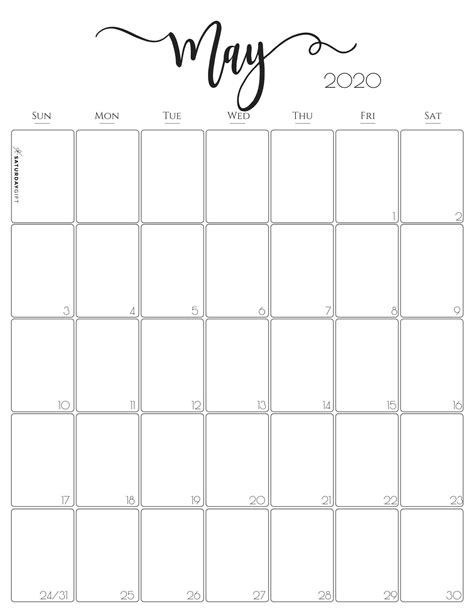 May 2020 Calendar Template Calendar Design