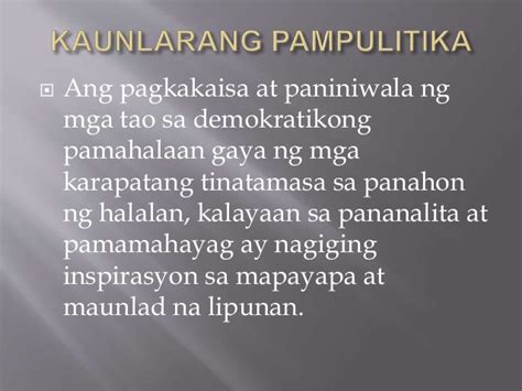 Panatilihin ang katahimikan, kaayusan at kapayapaan hindi lamang sa loob ng bansa bagkus ay sa buong teritoryo. Ang ating pambansang kaunlaran