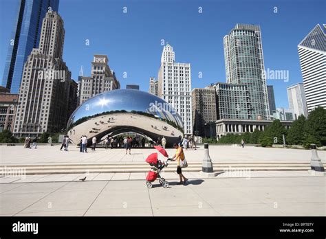 Millennium Park In Chicago With Reflective Sculpture Stock Photo Alamy