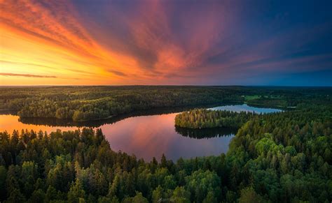 Aulangonjärvi From Above Ii Fabulous Sunset Captured From Aulanko