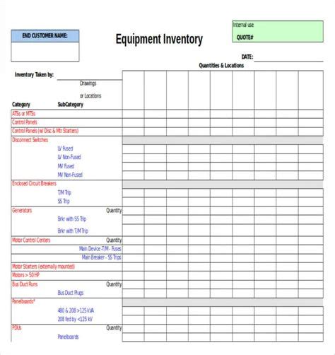 Equipment Register Templates 11 Free Printable Formats Inventory
