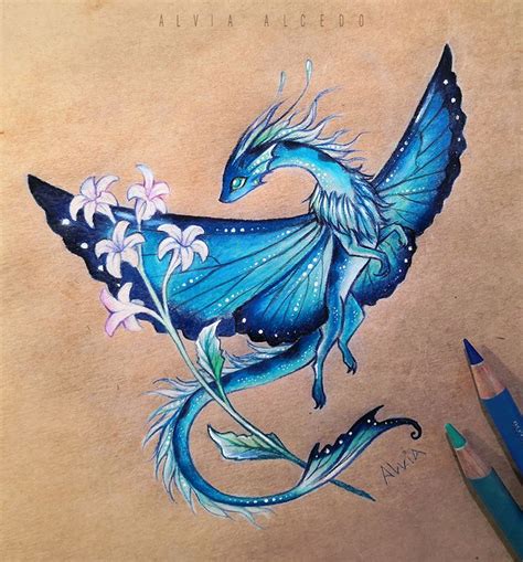 Blue Morpho Dragon By Alviaalcedo On Deviantart Cute Dragon Drawing