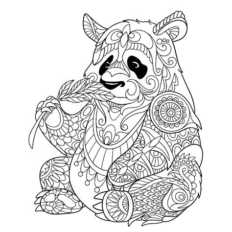 Leuk voor kids kleurplaat → Panda neemt een hapje van een bamboetak in