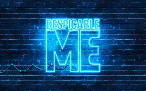 Download Wallpapers Despicable Me Blue Logo 4k Blue Brickwall