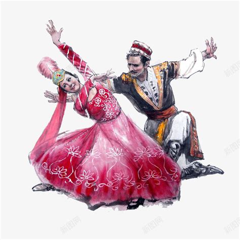 手绘新疆维吾尔族男女舞蹈png图片免费下载 素材7sxqwpuua 新图网