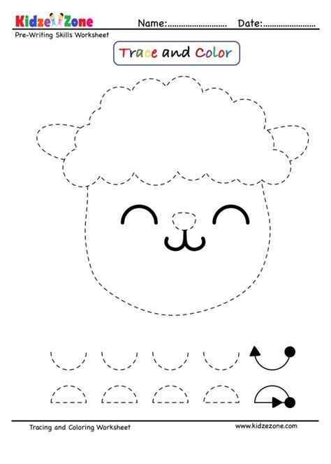 Sheep Cartoon Trace And Color Worksheet Kidzezone