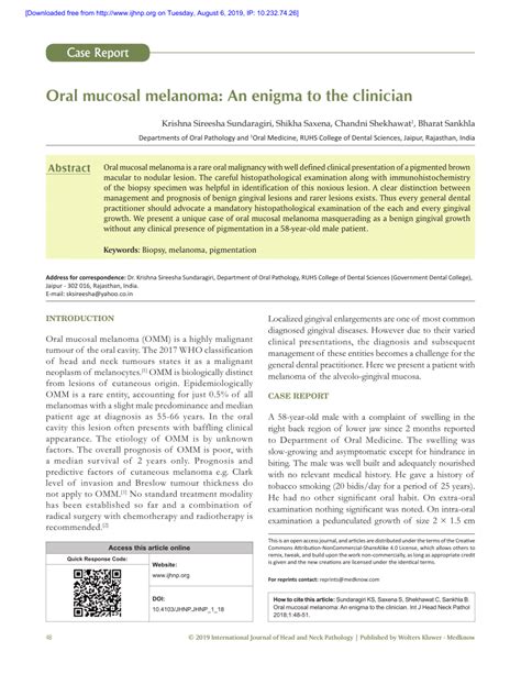 Pdf Oral Mucosal Melanoma An Enigma To The Clinician