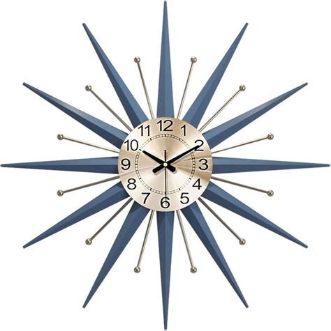 Large Blue Starburst Clockmodern Round Metal Wall Clockquartz