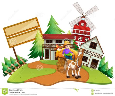 Landwirtreitlastwagen Im Bauernhof Vektor Abbildung Illustration Von