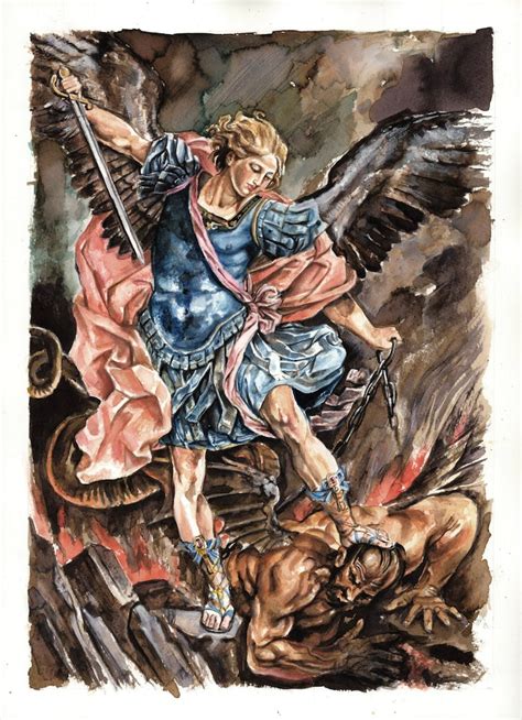 The Archangel Michael Defeating Satan Giclee Print From A Etsy