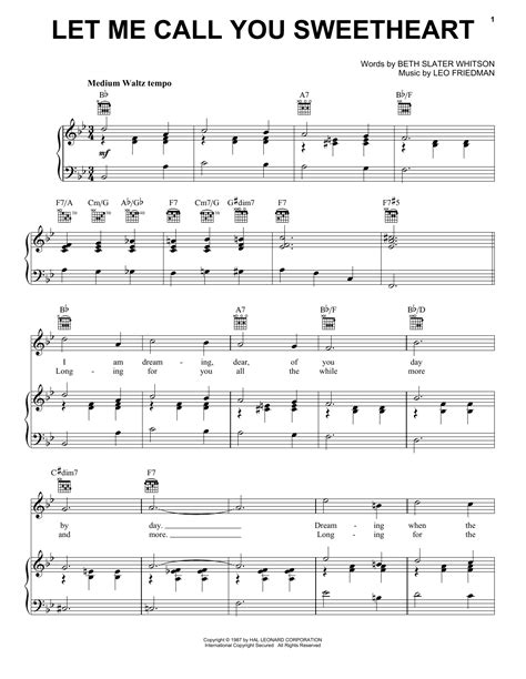 Let Me Call You Sweetheart Sheet Music Beth Slater Whitson And Leo Friedman Piano Vocal