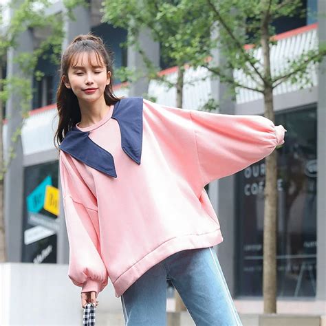 Loose Casual Long Sleeve Sweatshirt Female Korean Kawaii Cute Womens Sweatshirts Japanese