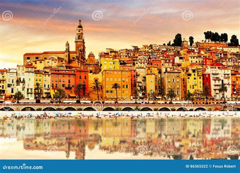 Colorful Old Town Menton On French Riviera Stock Photo Image Of