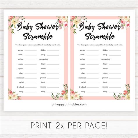 Baby Shower Word Scramble Spring Floral Printable Baby Shower Games