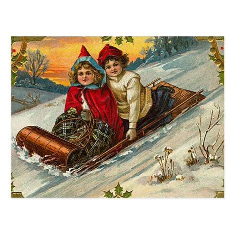 Victorian Christmas Kids Sledding Postcard Zazzle