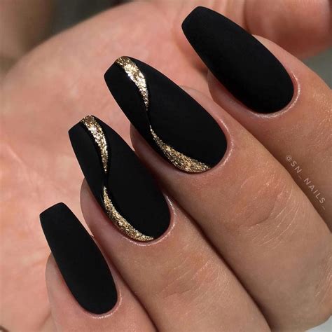 Black and gold wave nail design | Black nail designs, Acrylic nail