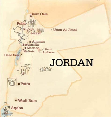 Download fully editable outline map of jordan with governorates. The historical sites' map of Jordan; source:... | Download ...