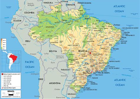 Large Size Political Map Of Brazil Worldometer Gambaran
