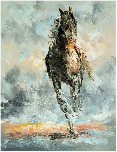 Running Horse Art Signed Hand Painted Palette Knife Abstract Oil